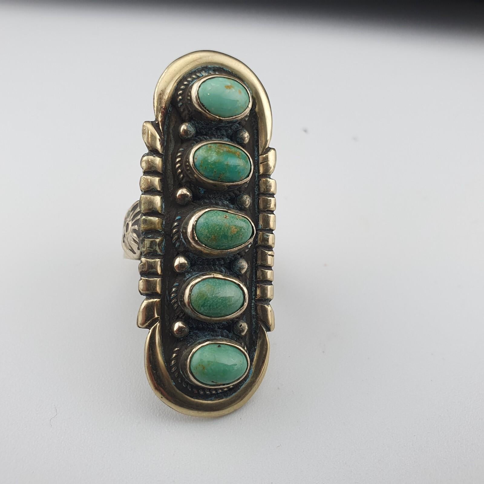 Vintage Arizona Green Turquoise Ring: Adjustable Brass Band, USA Made