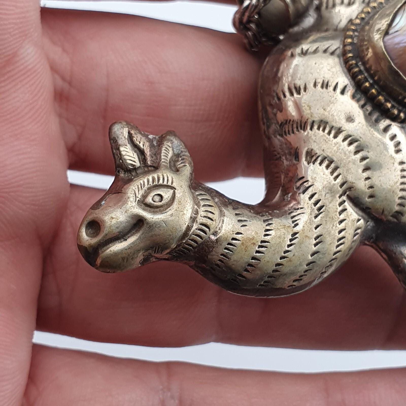 Pearl Tibetan Pendant Necklace: Antique Animal Figurine Jewelry