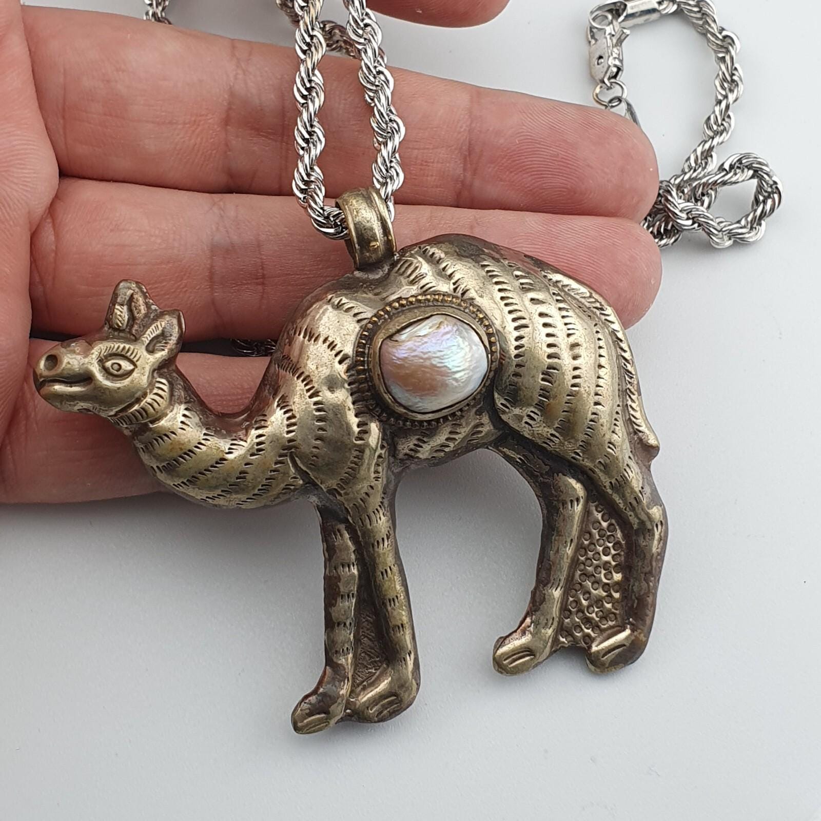 Pearl Tibetan Pendant Necklace: Antique Animal Figurine Jewelry