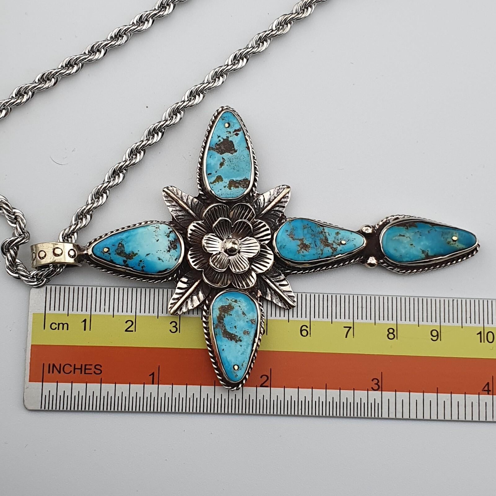 Turquoise Cross Pendant Necklace: Silver Finish Christian Jewelry