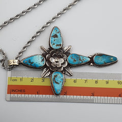 Turquoise Cross Pendant Necklace: Silver Finish Christian Jewelry
