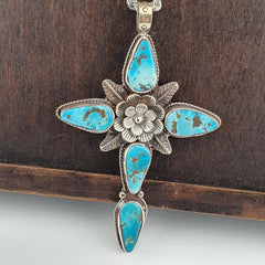 Turquoise Cross Pendant Necklace: Silver Finish Christian Jewelry