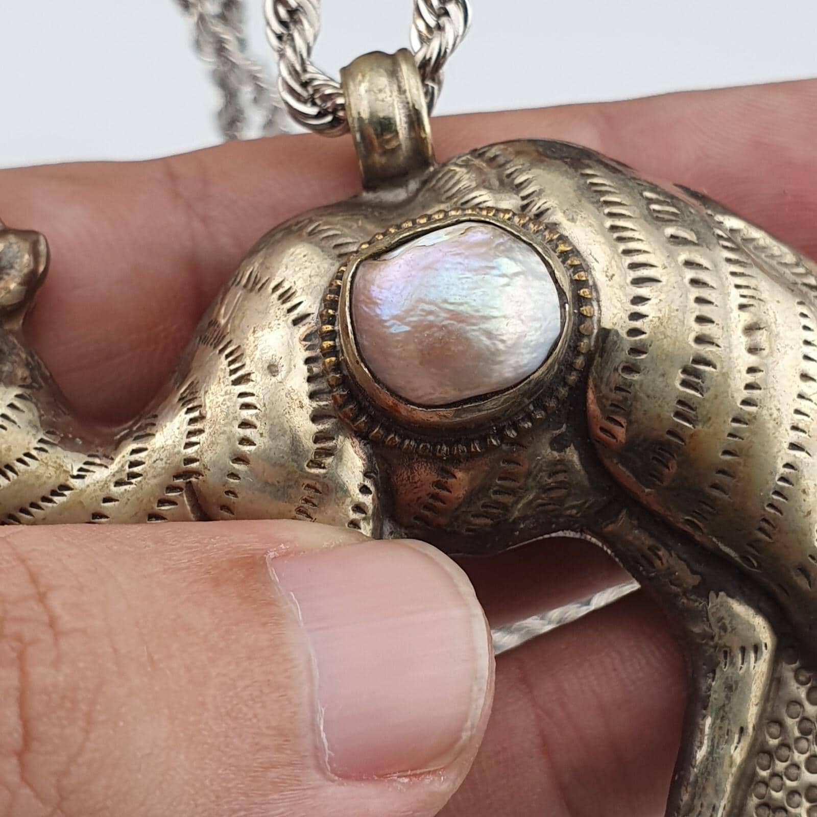 Pearl Tibetan Pendant Necklace: Antique Animal Figurine Jewelry