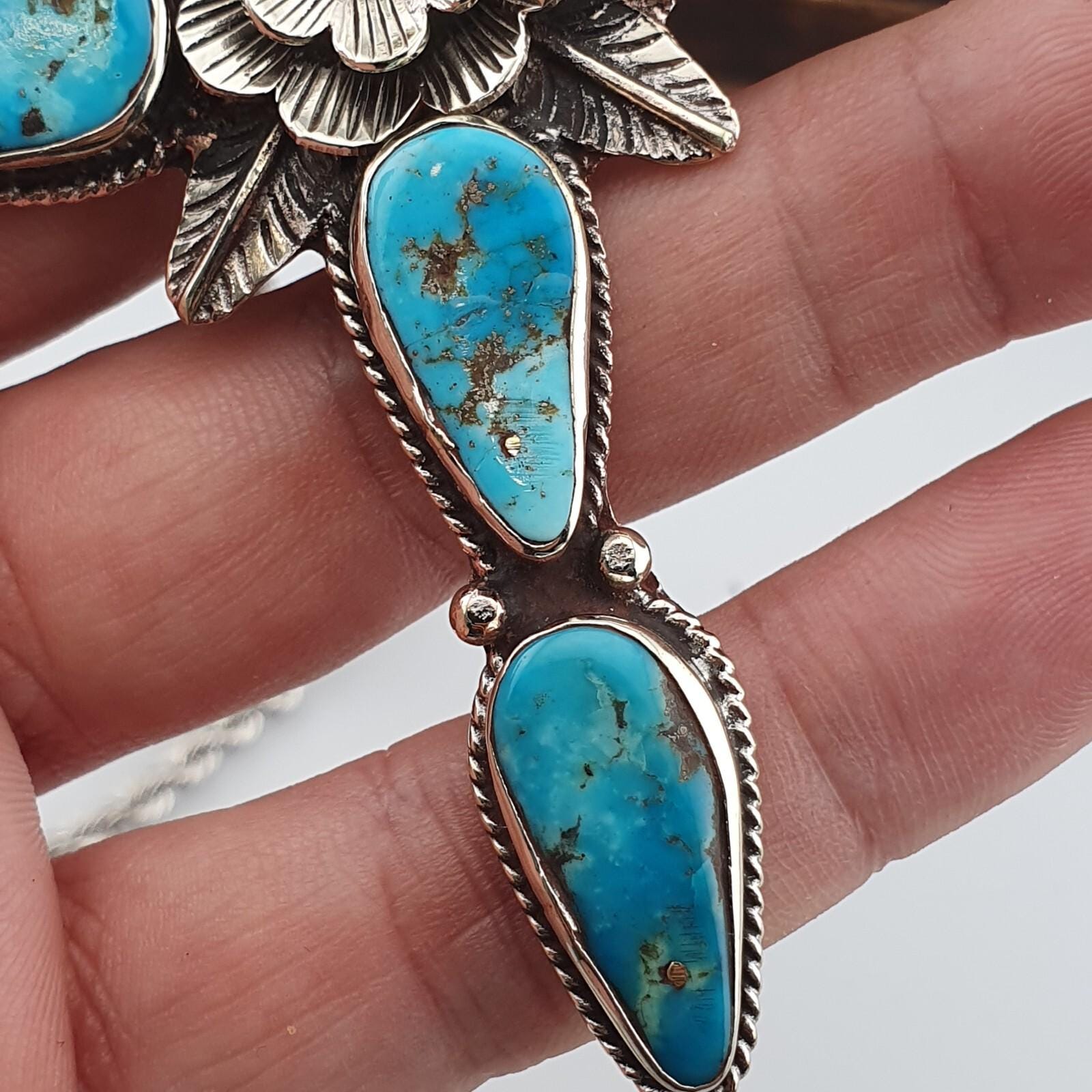 Turquoise Cross Pendant Necklace: Silver Finish Christian Jewelry