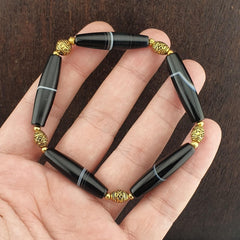 Antique old yemeni agate natural white 1 line black gate beaded bracelet