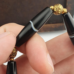 Antique old yemeni agate natural white 1 line black gate beaded bracelet