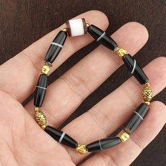 Antique old yemeni agate natural white 1 line black gate beaded bracelet