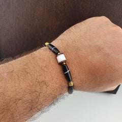 Antique old yemeni agate natural white 1 line black gate beaded bracelet