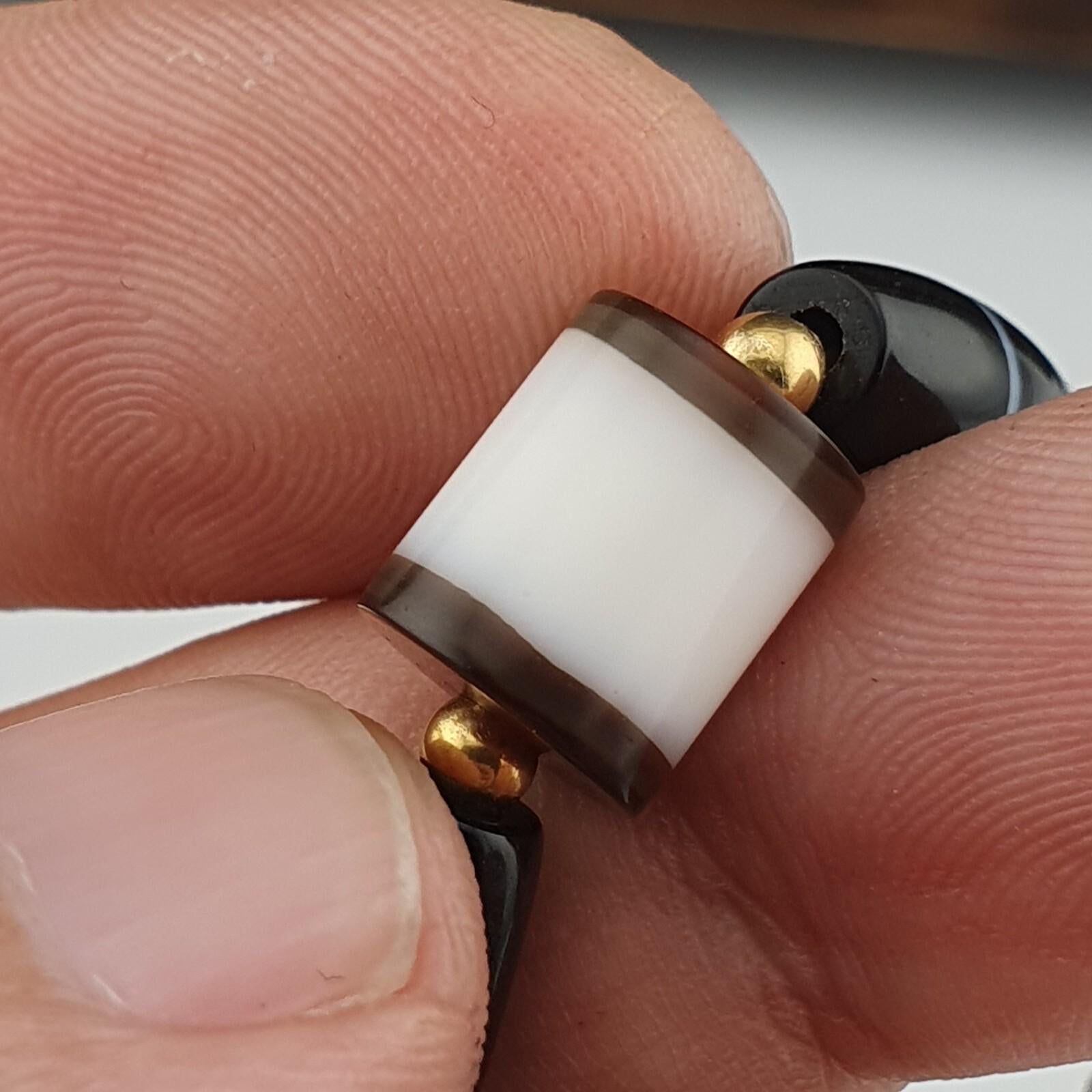 Antique old yemeni agate natural white 1 line black gate beaded bracelet