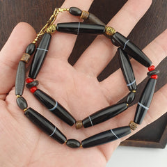 Antique old yemeni agate natural rare pattern banded agate beads 9 pieces