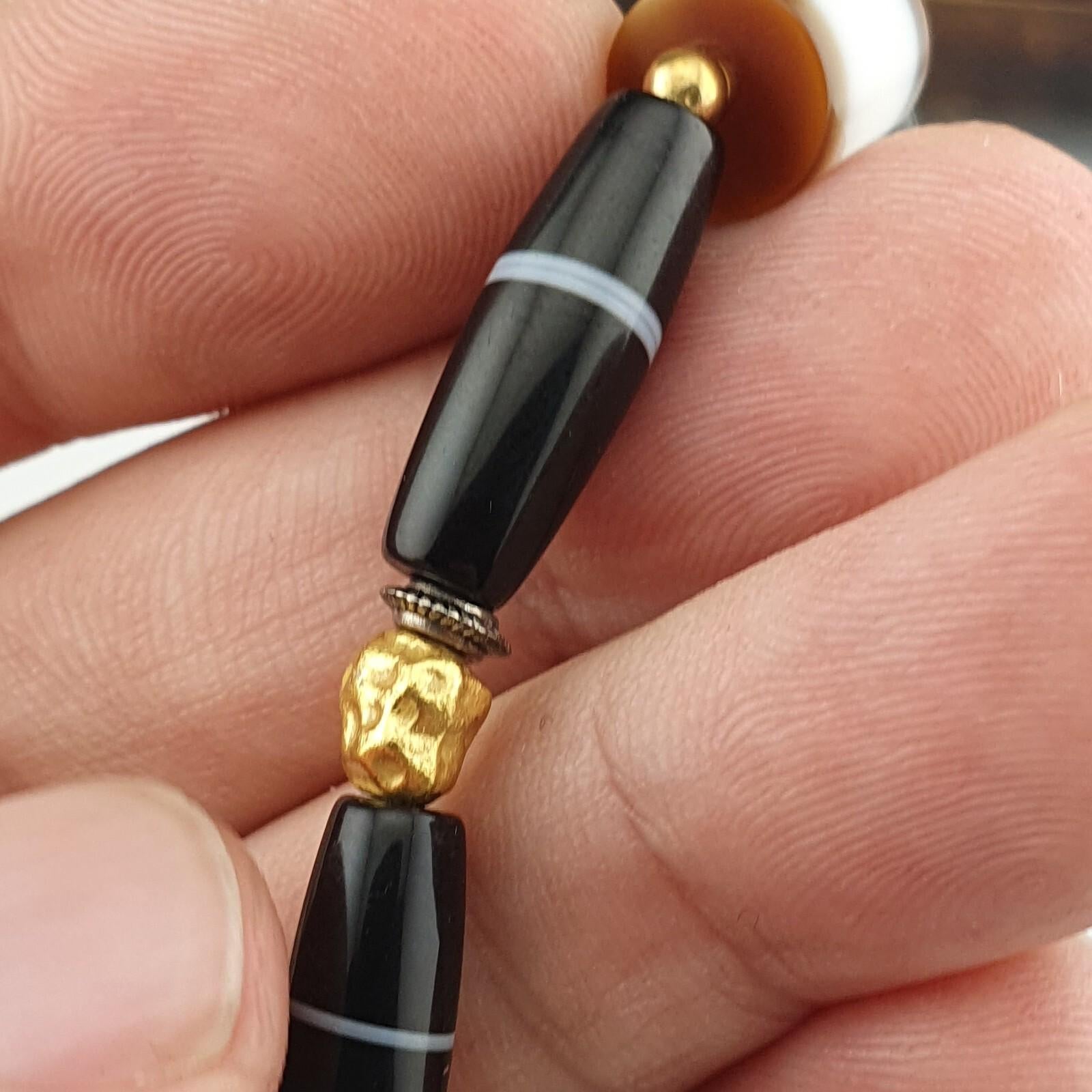 Antique old yemeni agate natural white 1 line black gate beaded bracelet