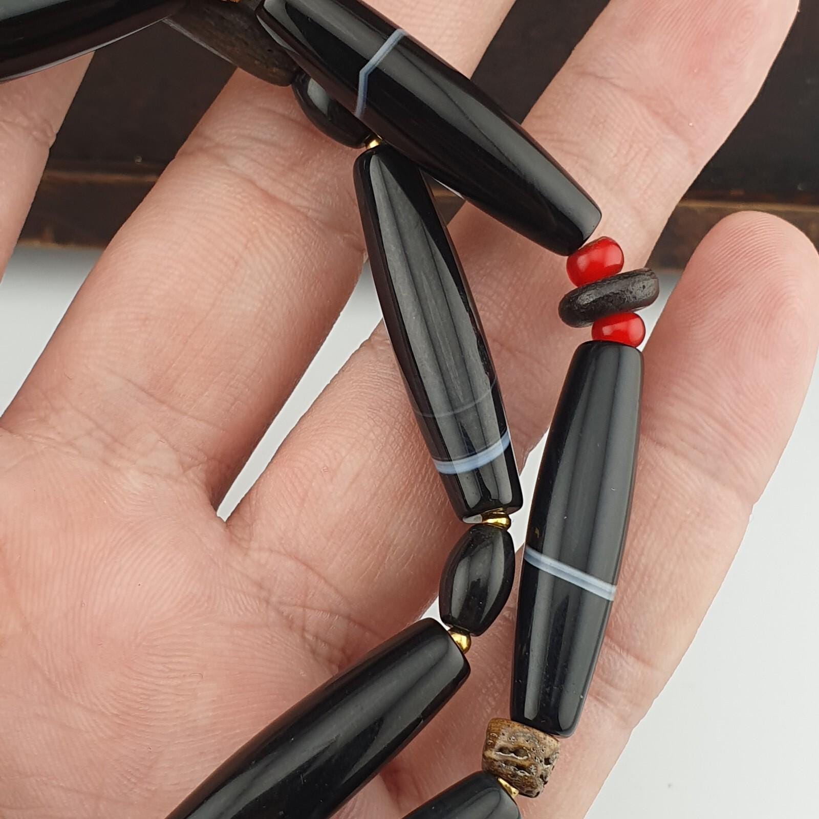 Antique old yemeni agate natural rare pattern banded agate beads 9 pieces