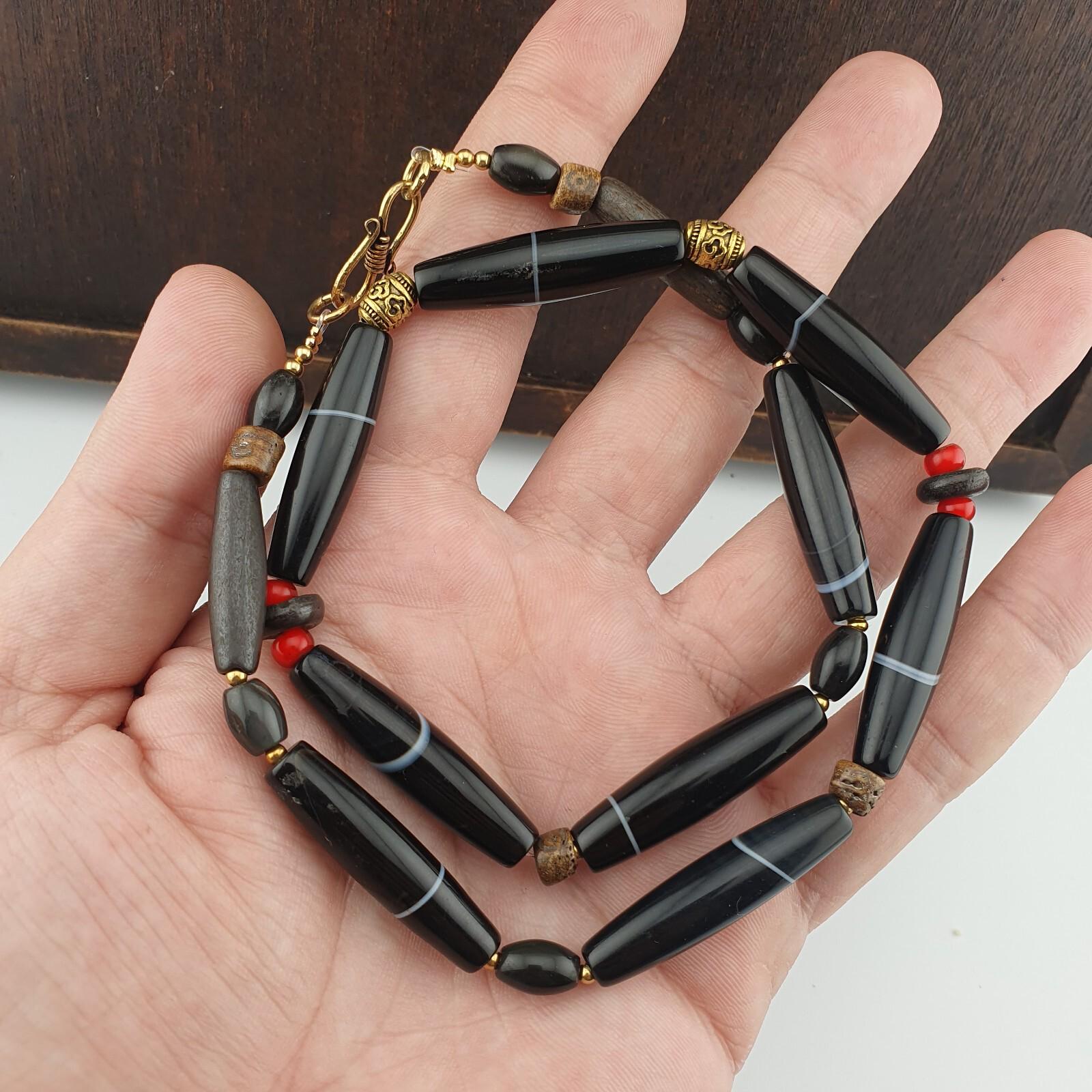 Antique old yemeni agate natural rare pattern banded agate beads 9 pieces
