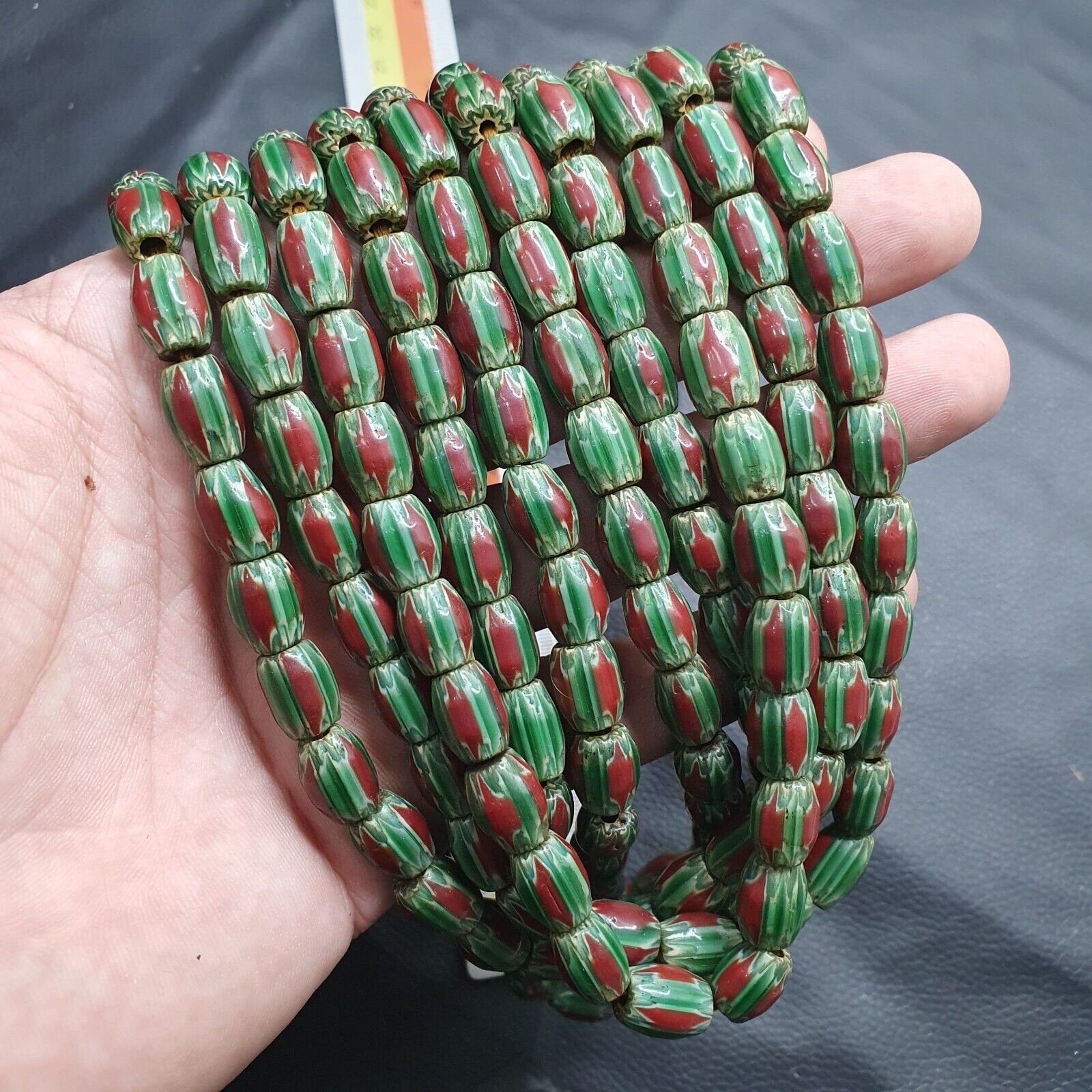 Watermelon venetian style chevron beads strands