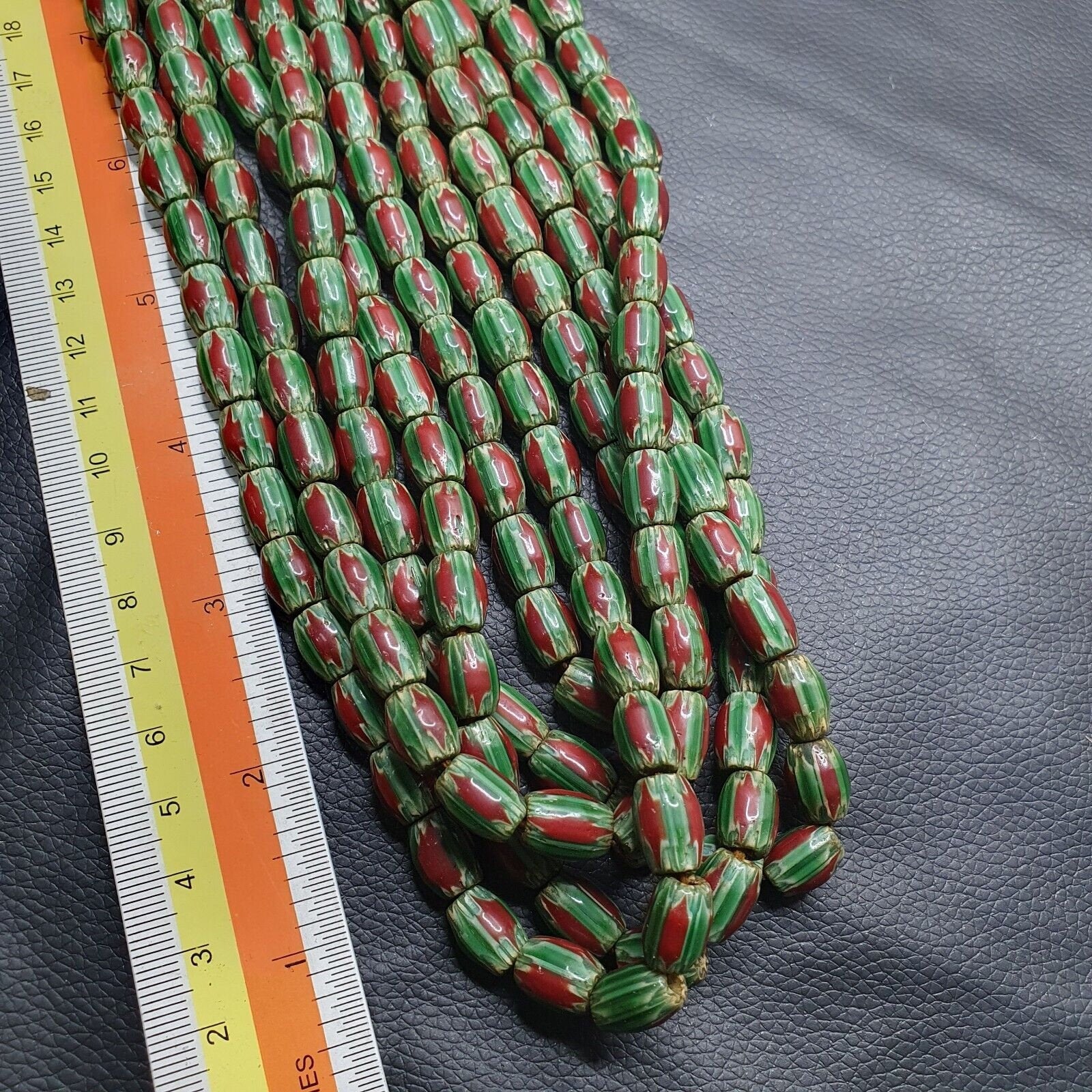 Watermelon venetian style chevron beads strands