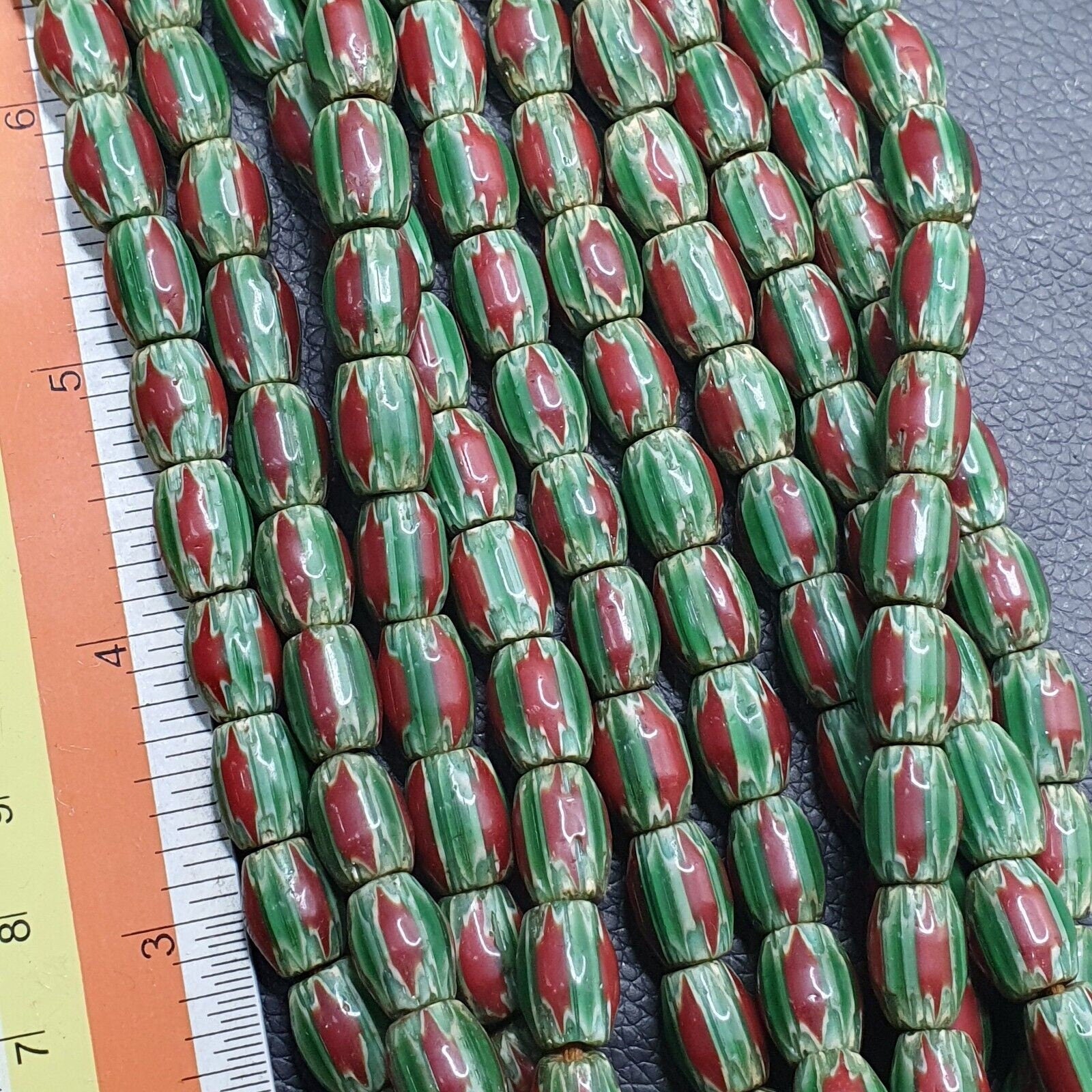 Watermelon venetian style chevron beads strands