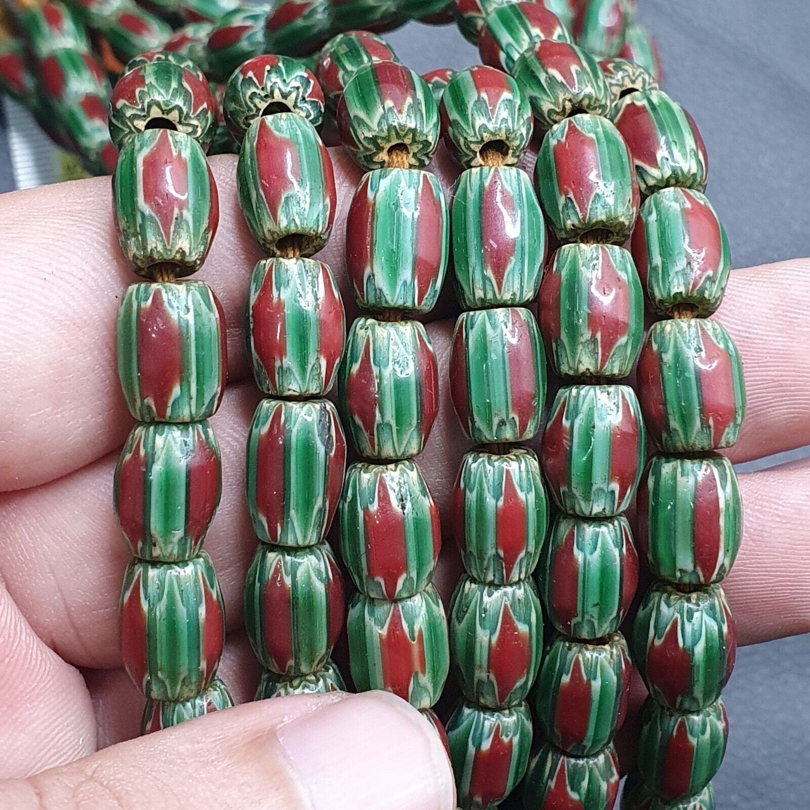 Watermelon venetian style chevron beads strands