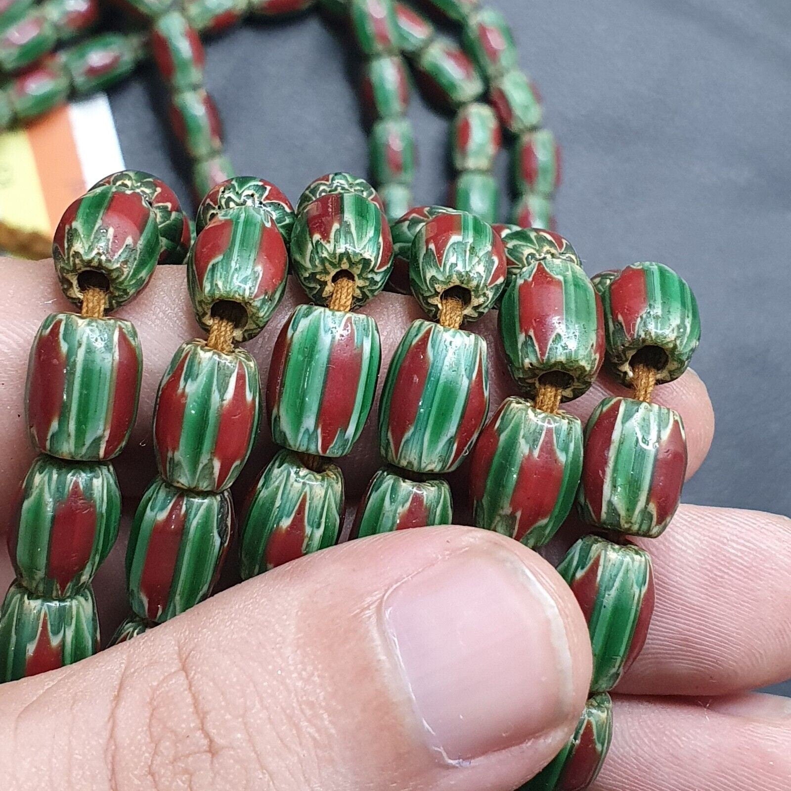 Watermelon venetian style chevron beads strands