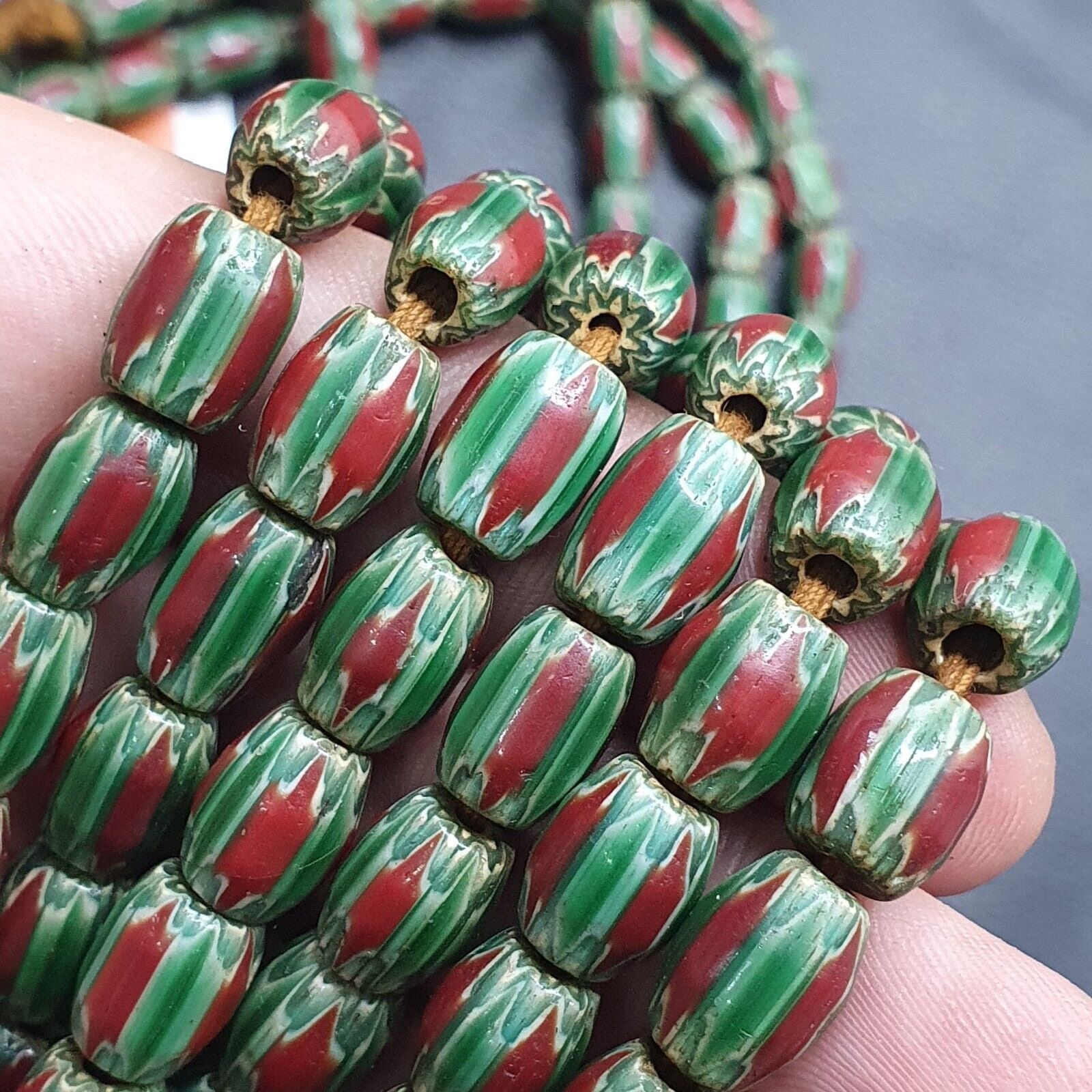 Watermelon venetian style chevron beads strands