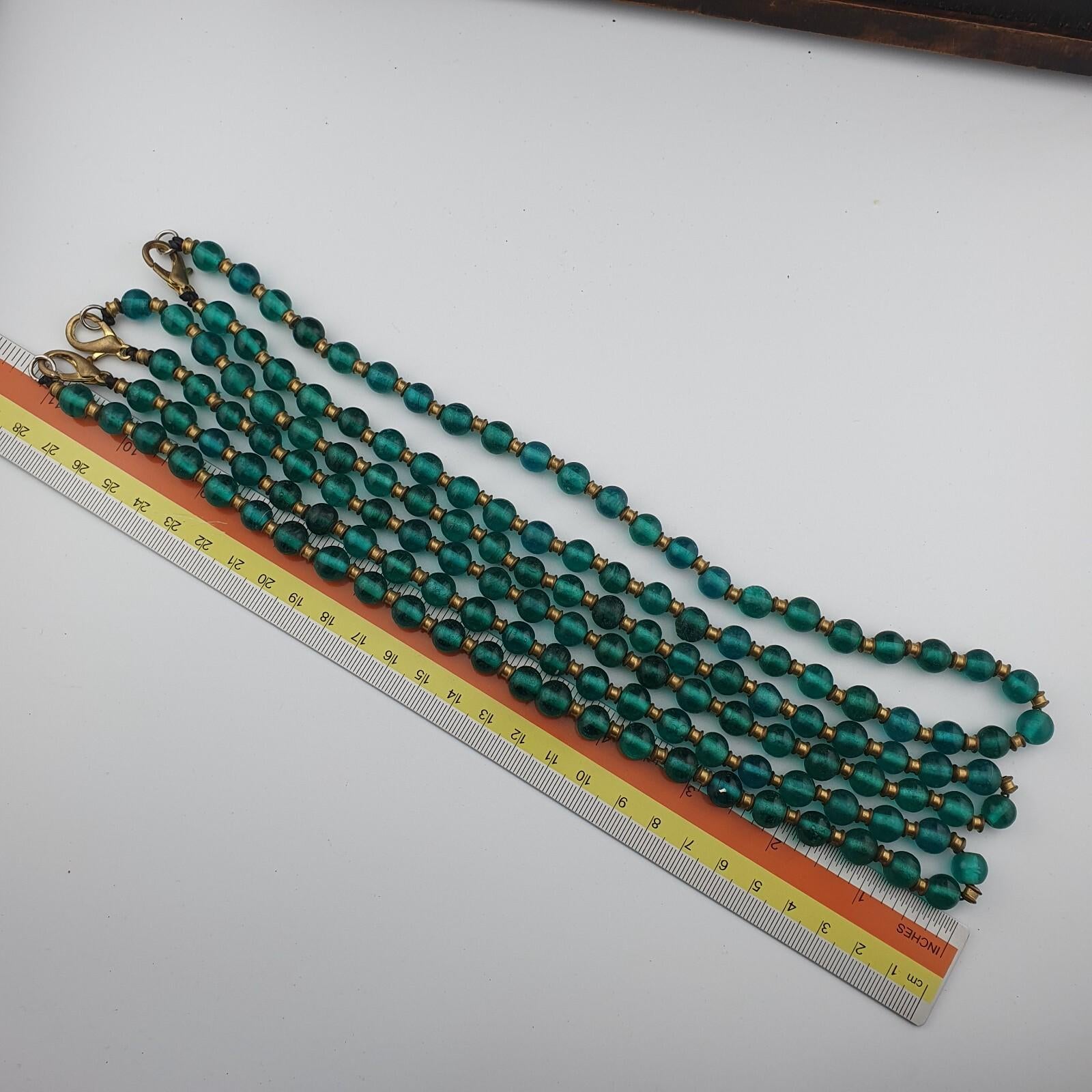 Antique Style Green Glass Bead Necklace: African 9mm Beads