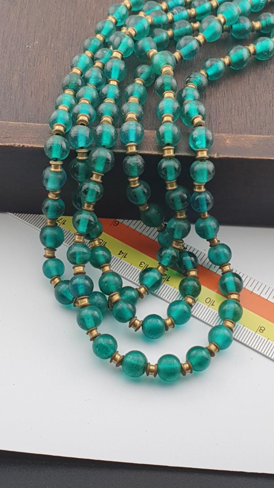 Antique Style Green Glass Bead Necklace: African 9mm Beads