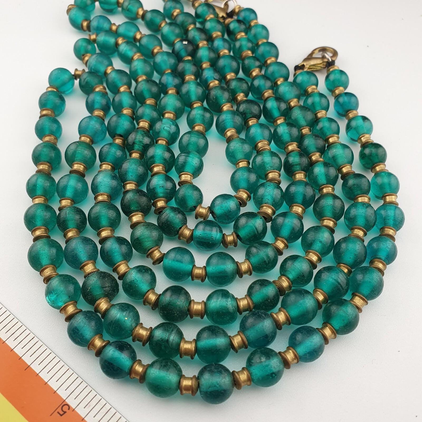 Antique Style Green Glass Bead Necklace: African 9mm Beads