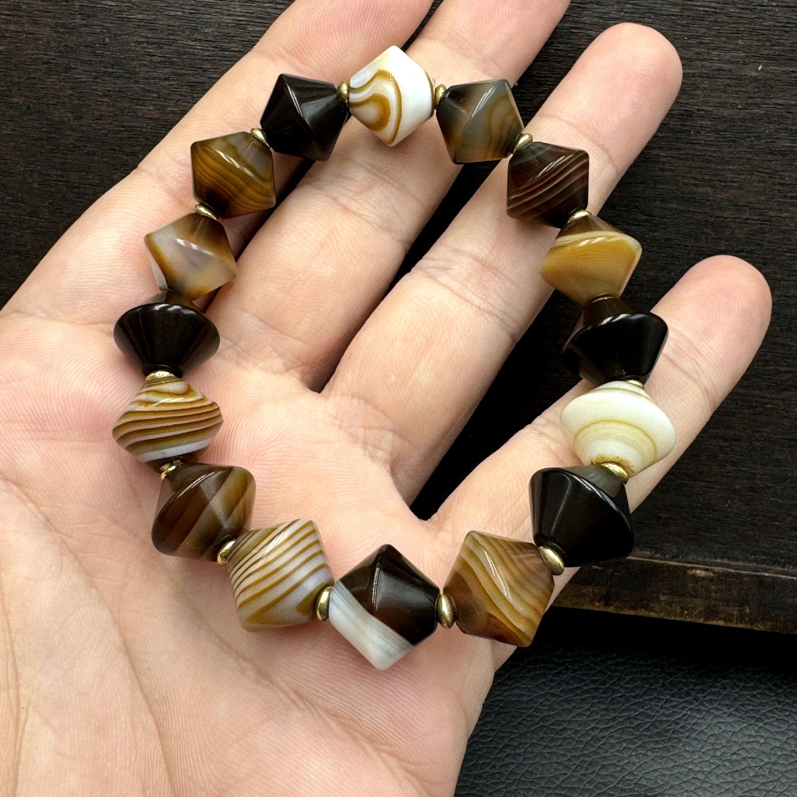 Himalayan tibetan soleimani agate beads, unique shape beaded bracelet 14mm Gift