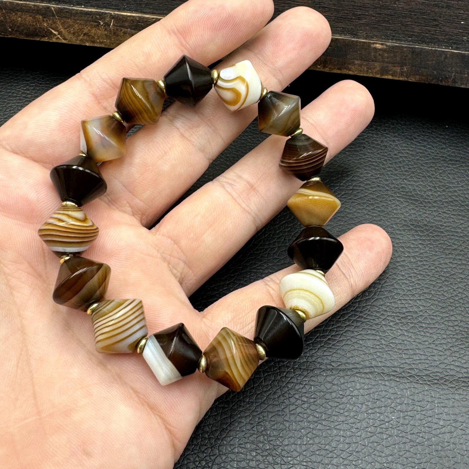 Himalayan tibetan soleimani agate beads, unique shape beaded bracelet 14mm Gift