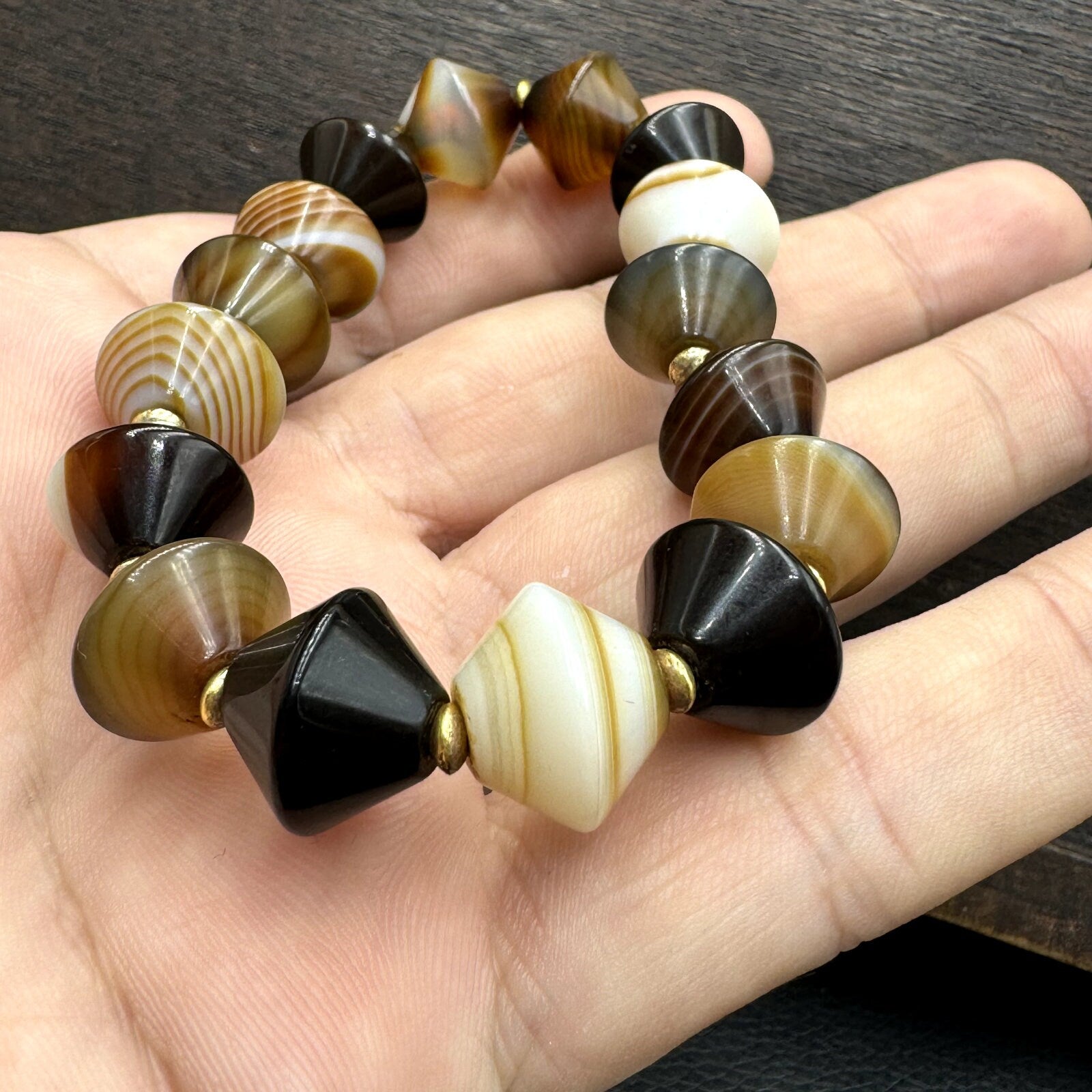 Himalayan tibetan soleimani agate beads, unique shape beaded bracelet 14mm Gift