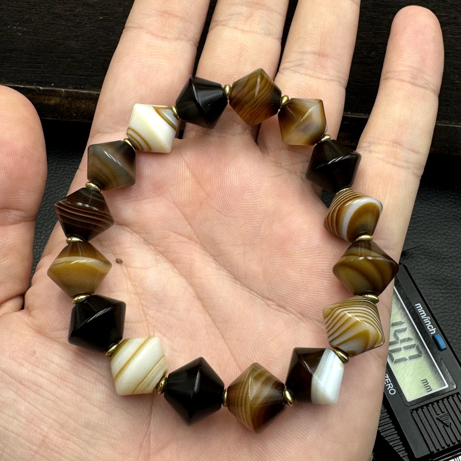 Himalayan tibetan soleimani agate beads, unique shape beaded bracelet 14mm Gift