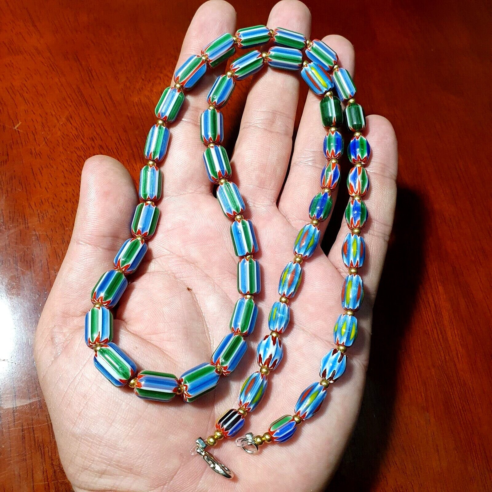 Venetian inspired glass beads multicolor chevron beads necklace #109Gift