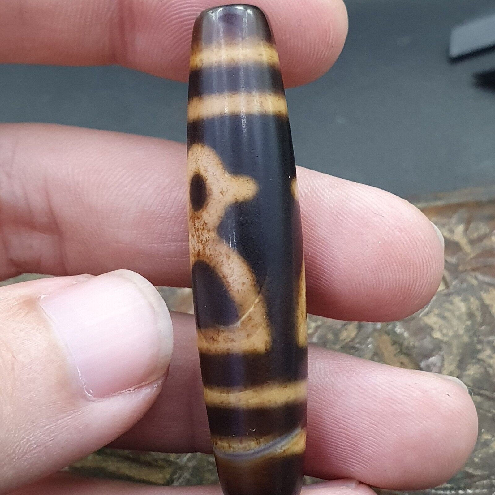 Vintage mazing tibetan vase eyes agate stone dzi bead amulet ag-4