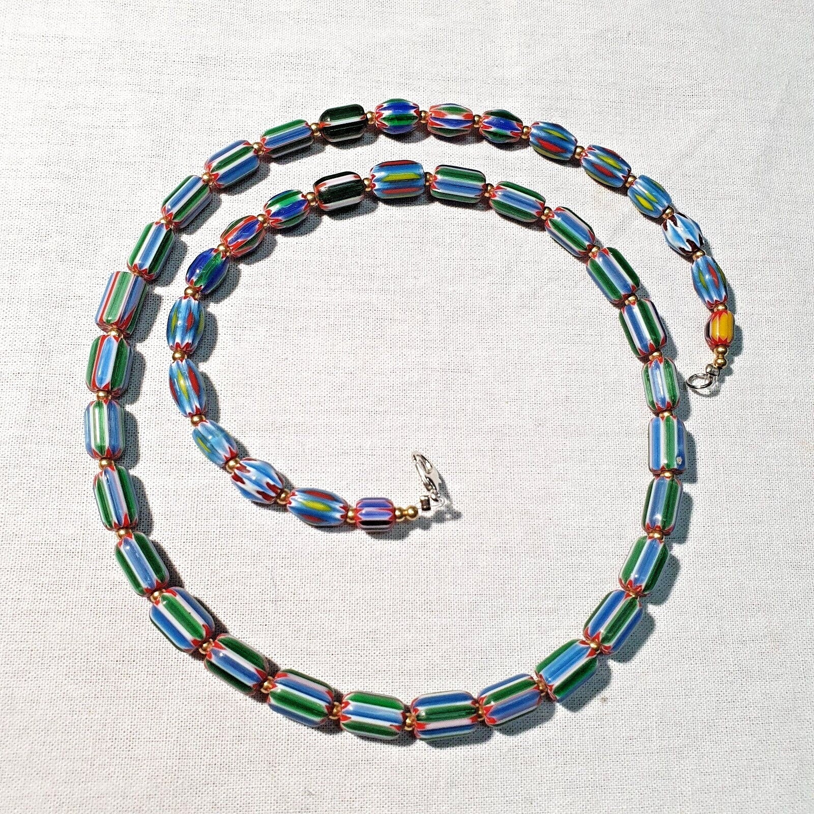 Venetian inspired glass beads multicolor chevron beads necklace #109Gift