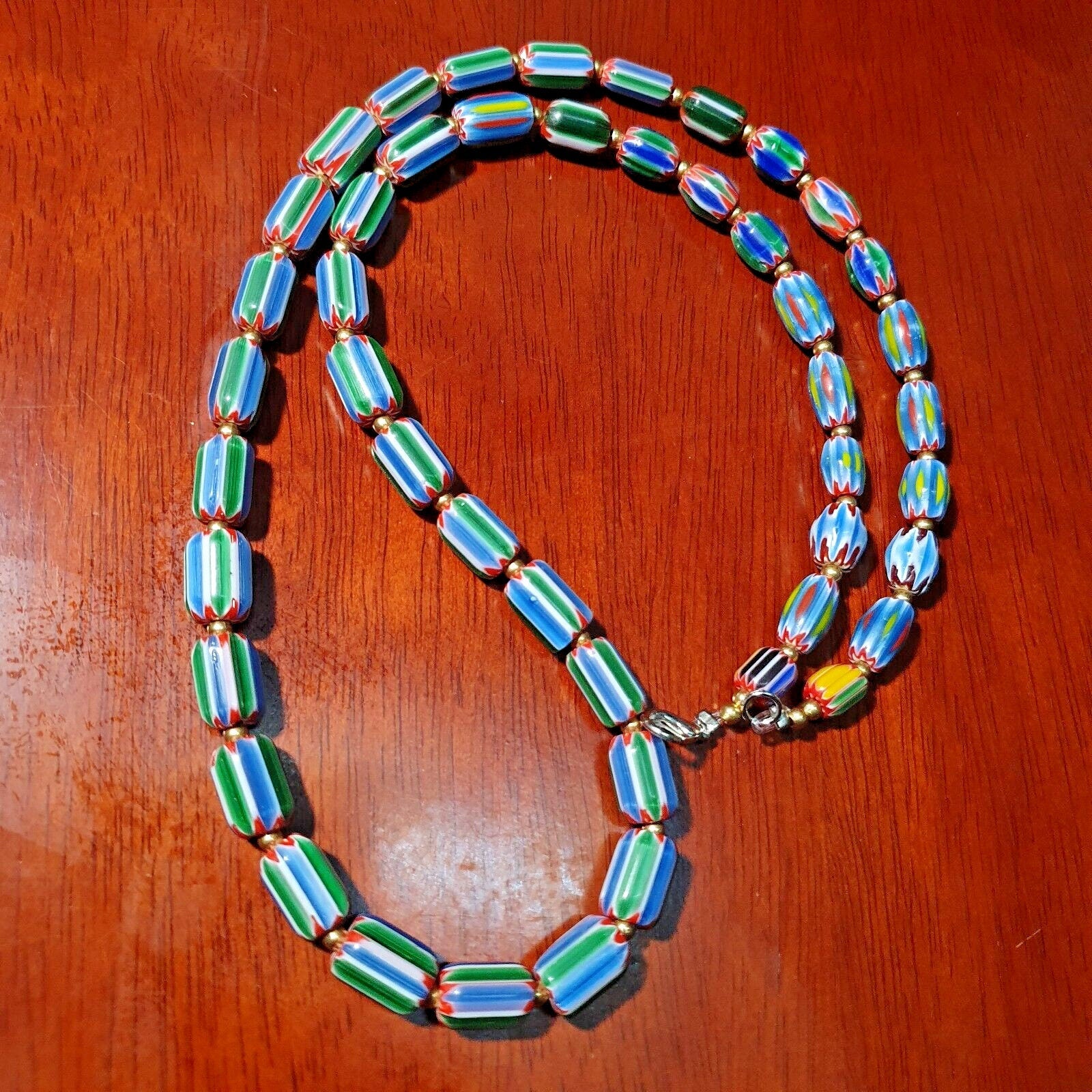 Venetian inspired glass beads multicolor chevron beads necklace #109Gift