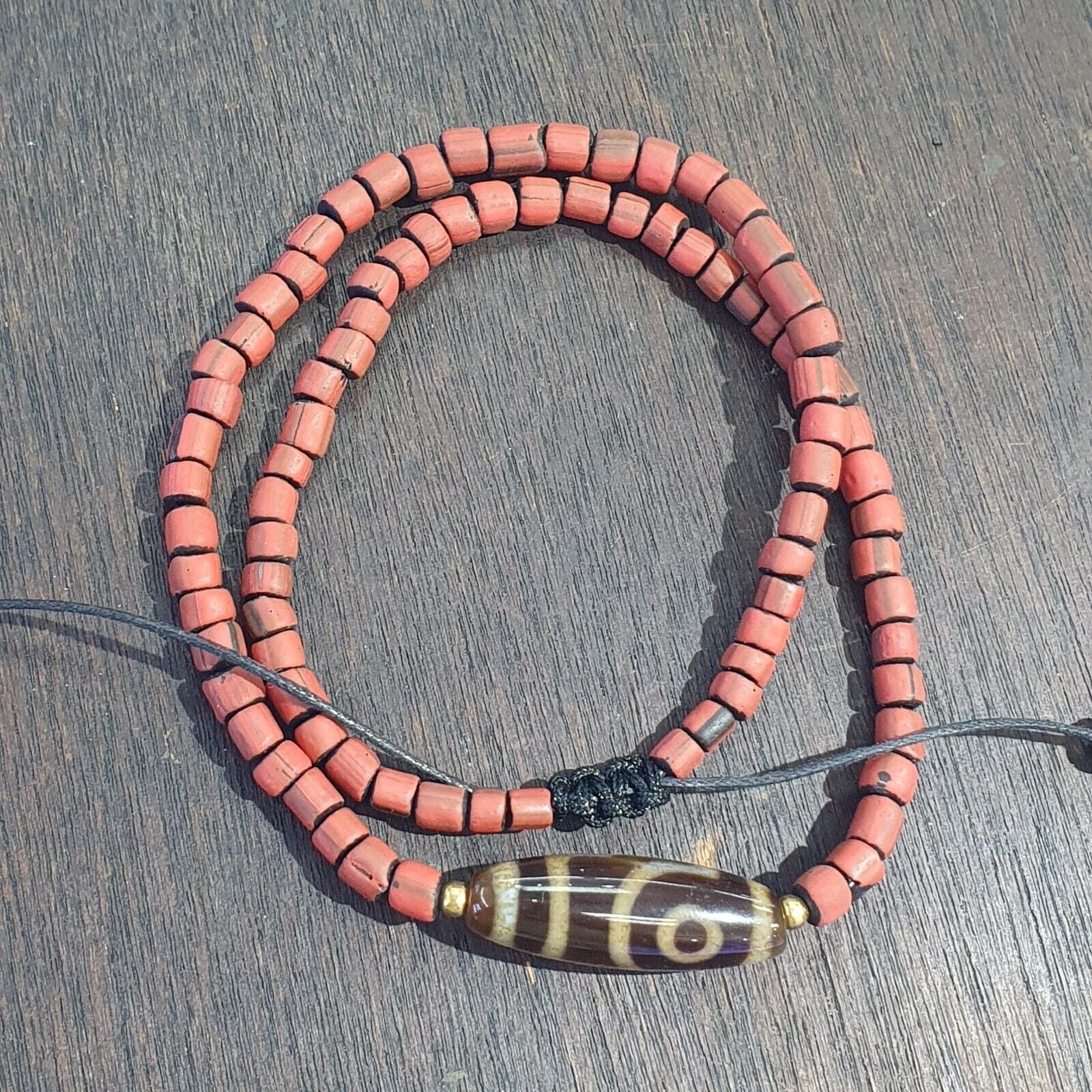 Vintage agate 2 eyes bead tibet himalayan dzi pendant necklace