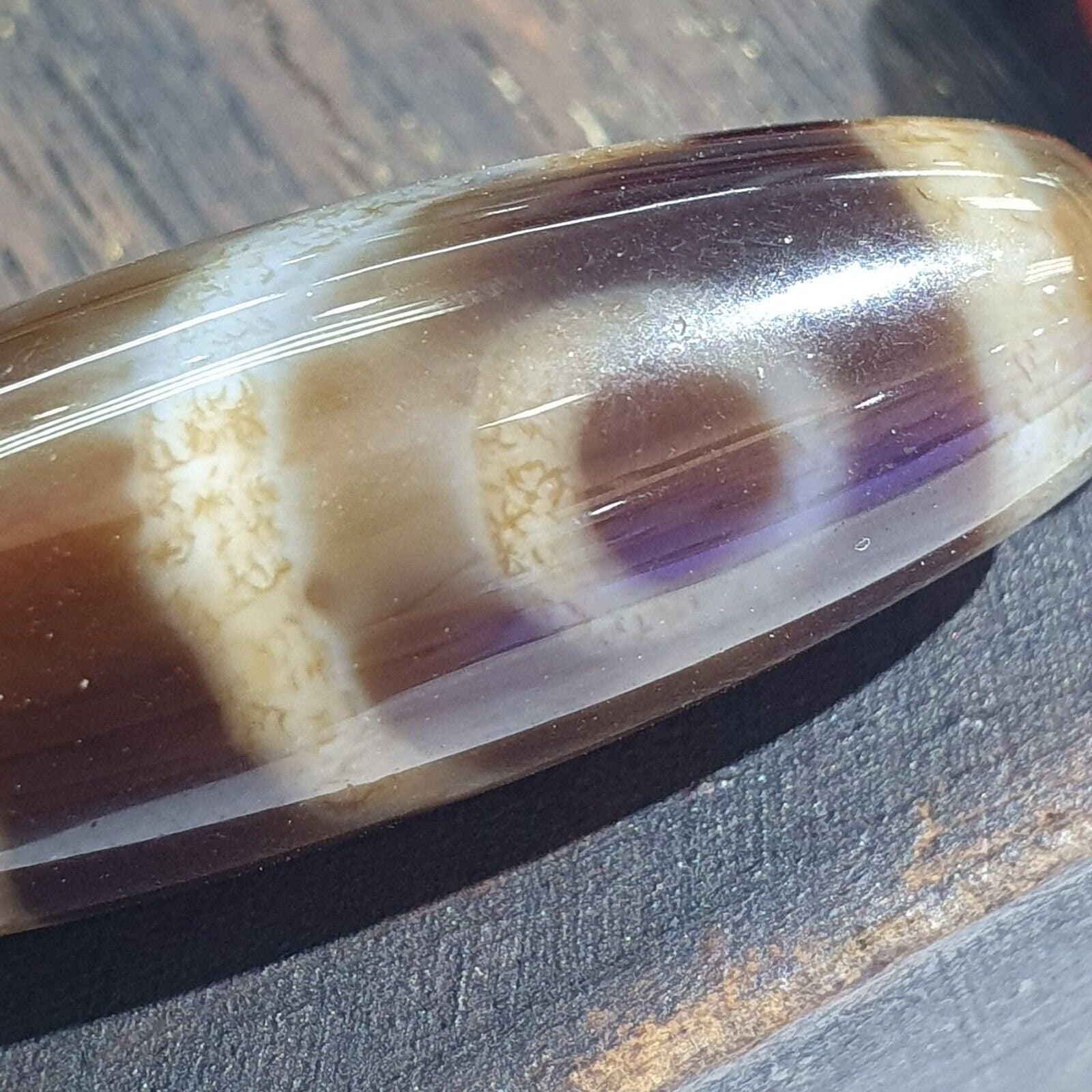 Vintage agate 2 eyes bead tibet himalayan dzi pendant necklace