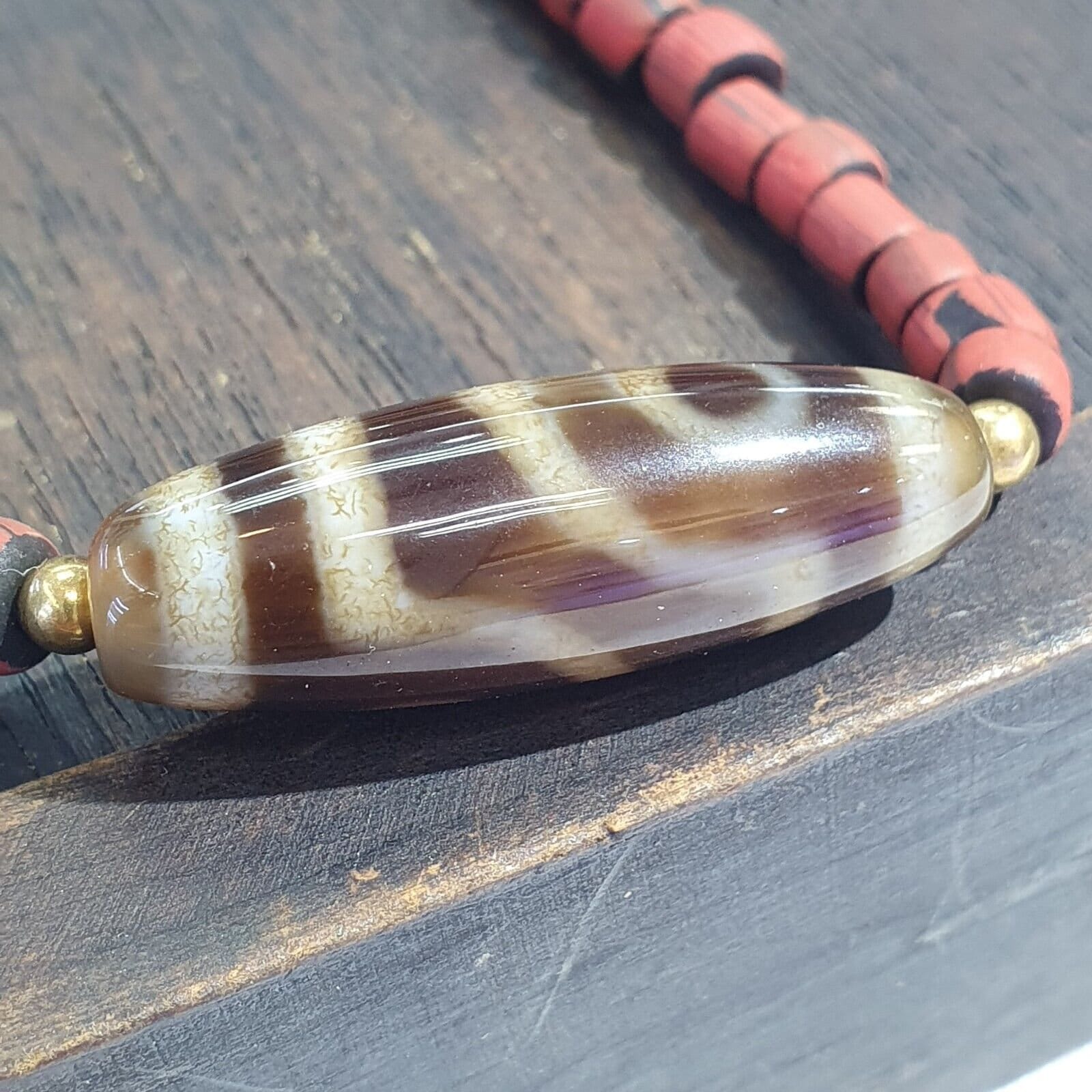 Vintage agate 2 eyes bead tibet himalayan dzi pendant necklace