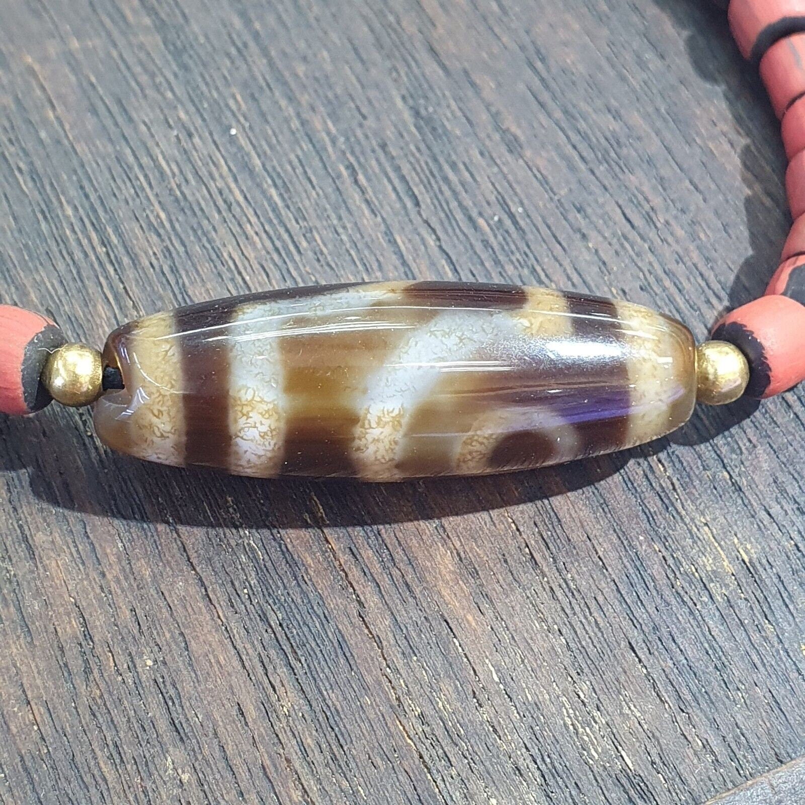 Vintage agate 2 eyes bead tibet himalayan dzi pendant necklace