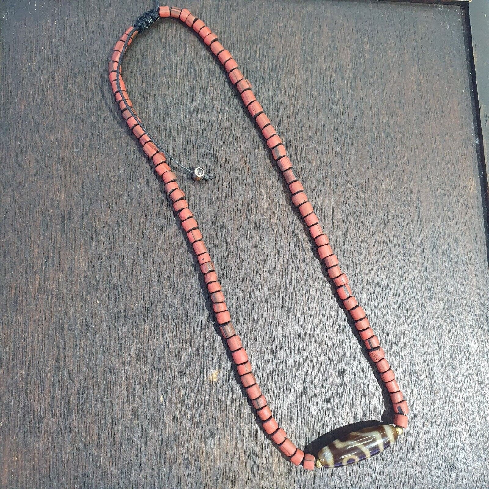 Vintage agate 2 eyes bead tibet himalayan dzi pendant necklace