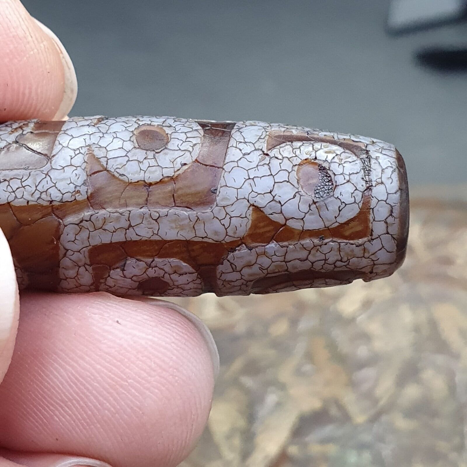 Tibetan 9 eyes in eyes agate stone dzi bead amulet ag-3