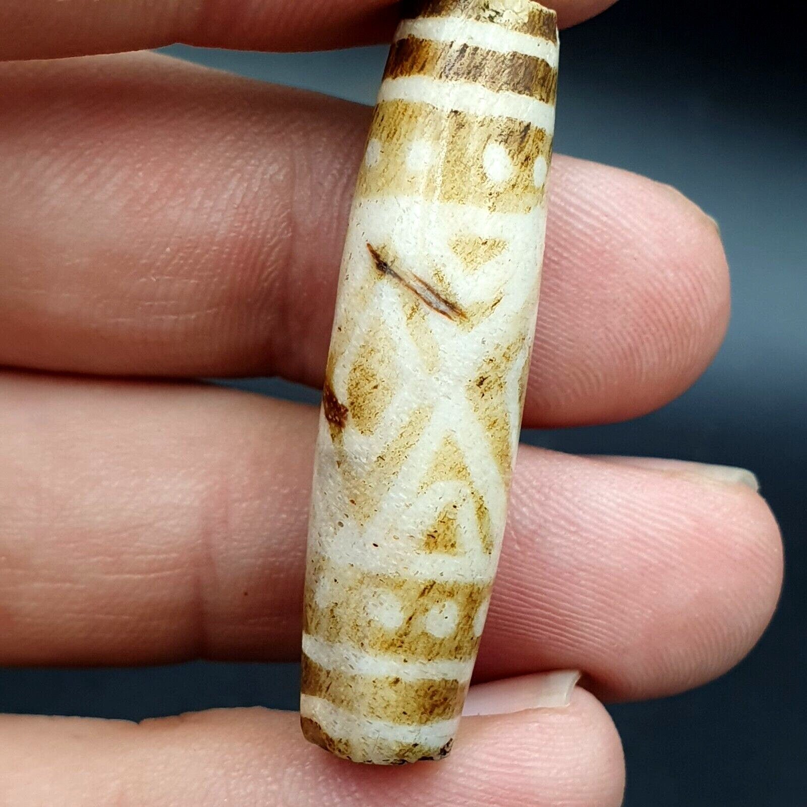 Antique south asian burmese old pyu tribal pumtek petrified wood stone bead