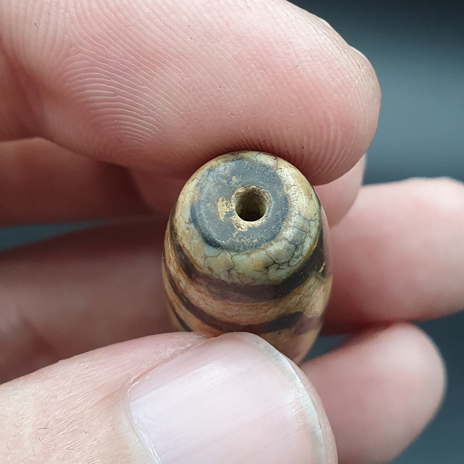 Antique himalayan indo tibetan old agate pure 3 eyes powerful dzi amulet bead