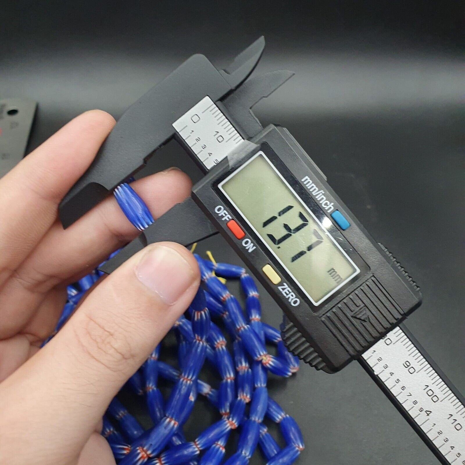 3 long strands vintage blue chevron beads venetian african style 13mmx6mm beads