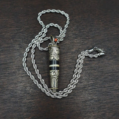 Rare 2 stripes tibetan silver nepalese agate bead dzi pendant necklace