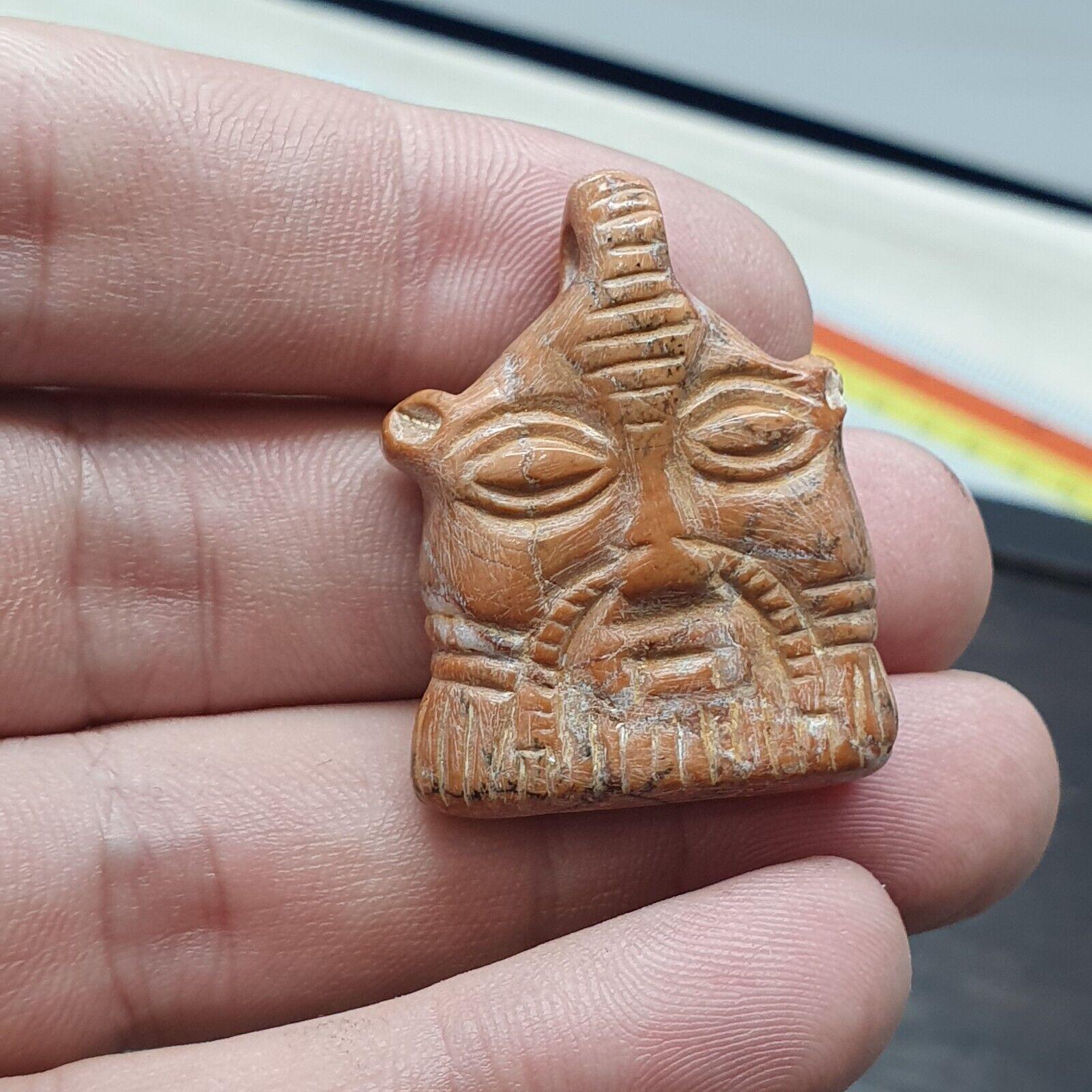 Antique jewelry king's face bead amulet engraved