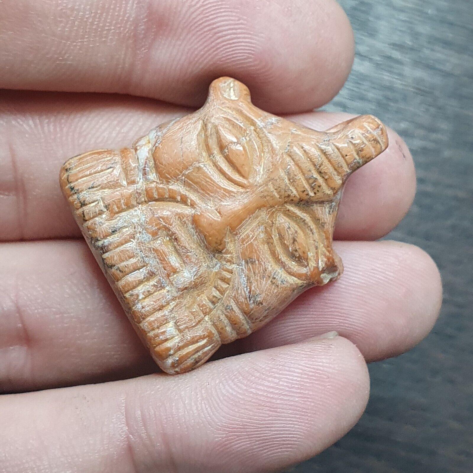 Antique jewelry king's face bead amulet engraved