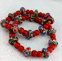 8mm Antique Venetian cranberry red White Heart chevron Beads Bracelet