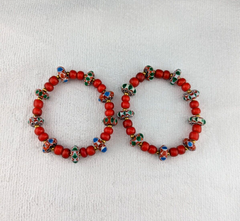 8mm Antique Venetian cranberry red White Heart chevron Beads Bracelet