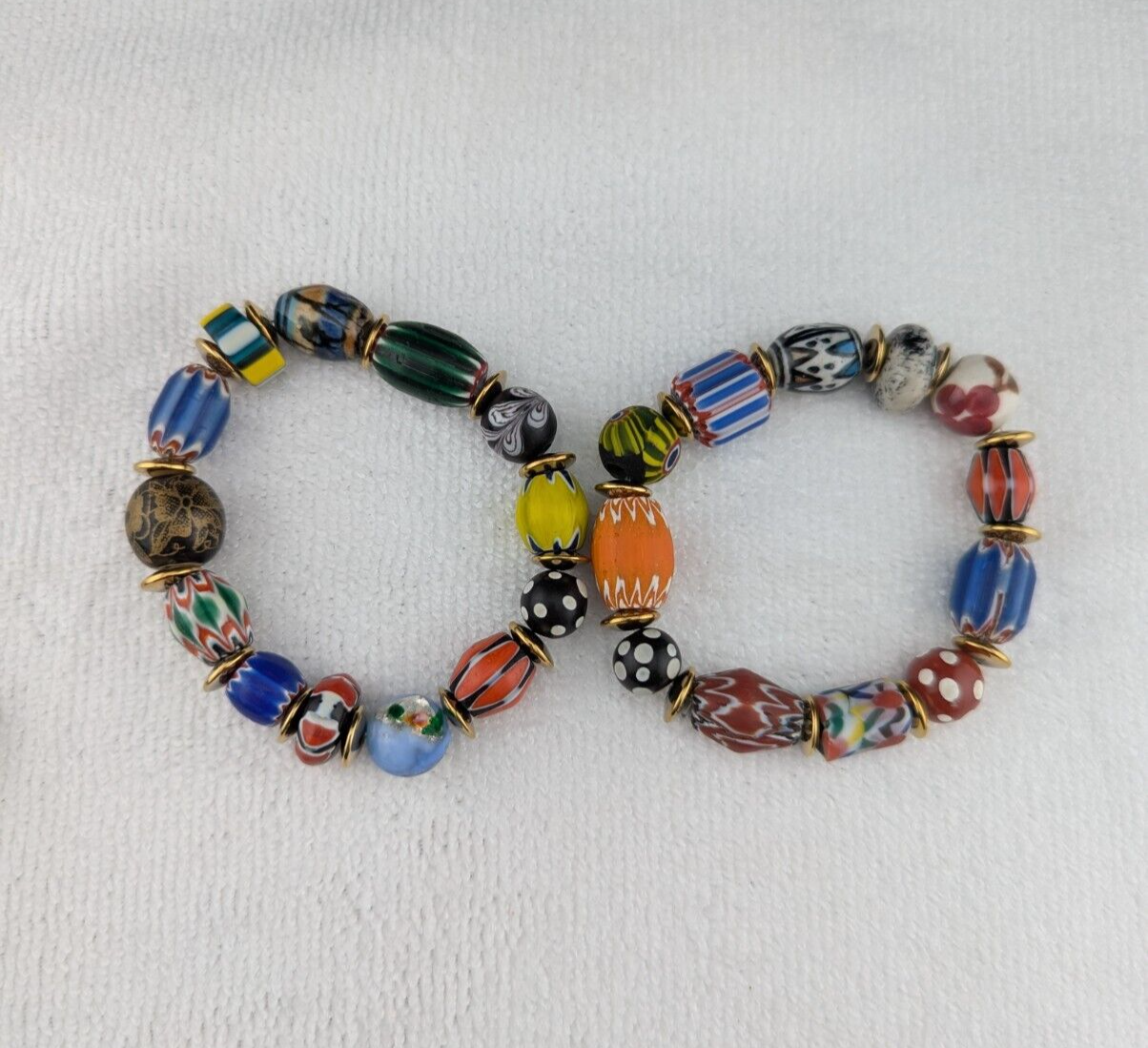 LOT 2 Venetian African Style floral and Chevron Glass Beads Bracelet