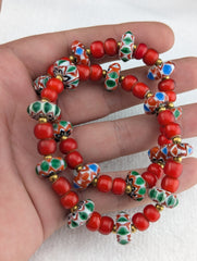 8mm Antique Venetian cranberry red White Heart chevron Beads Bracelet